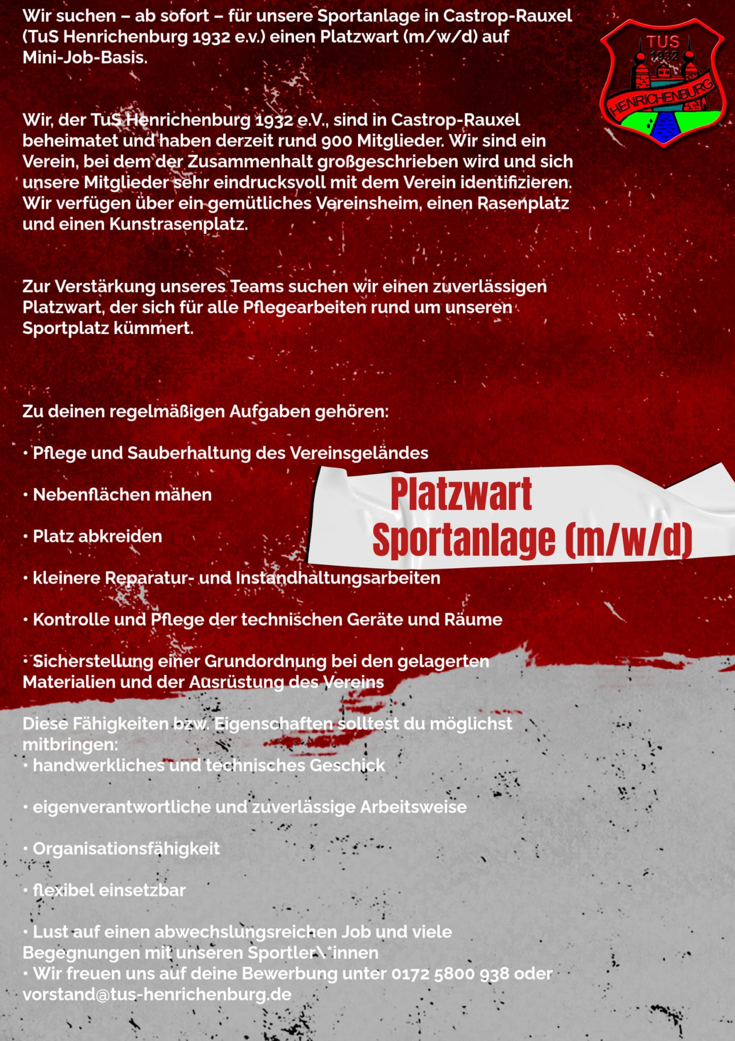 Platzwart-Stellenausschreibung